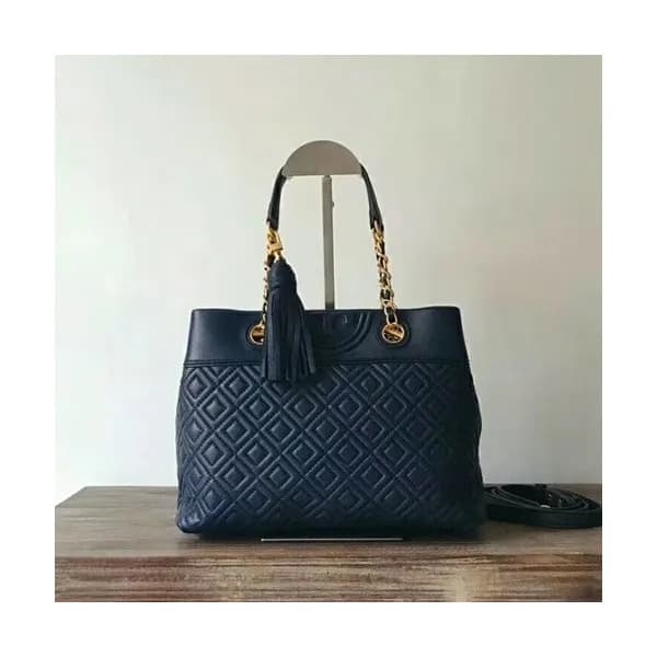 Tory Burch Leather Blue Fleming Chain Tote Shoulde… - 1