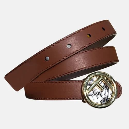 Fendi 2019 Ladies Snake Skin "F" Buckle Leather Be… - 1
