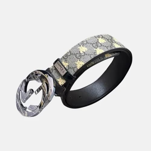 Gucci 2019 Mens GG Logo Steel Buckle Honeybee Leat… - 1