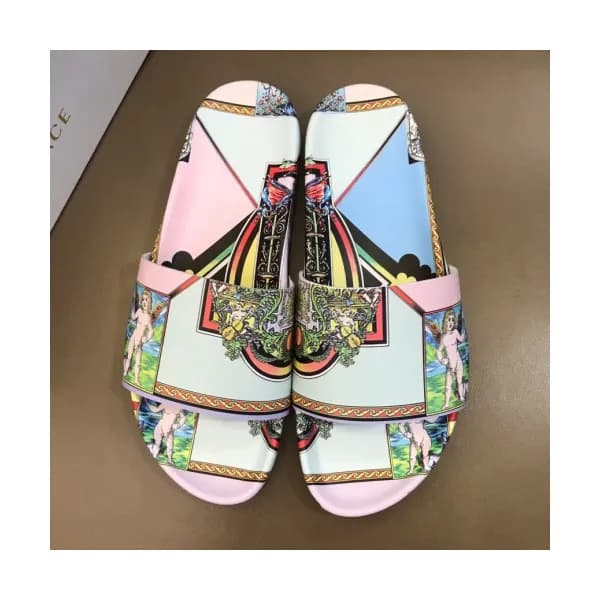 Versace 2019 Mens Signature Graffity Leather Slipp… - 1