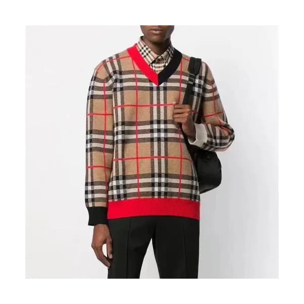 Burberry 2019 Mens Retro Logo V-neck Wool Sweater … - 1