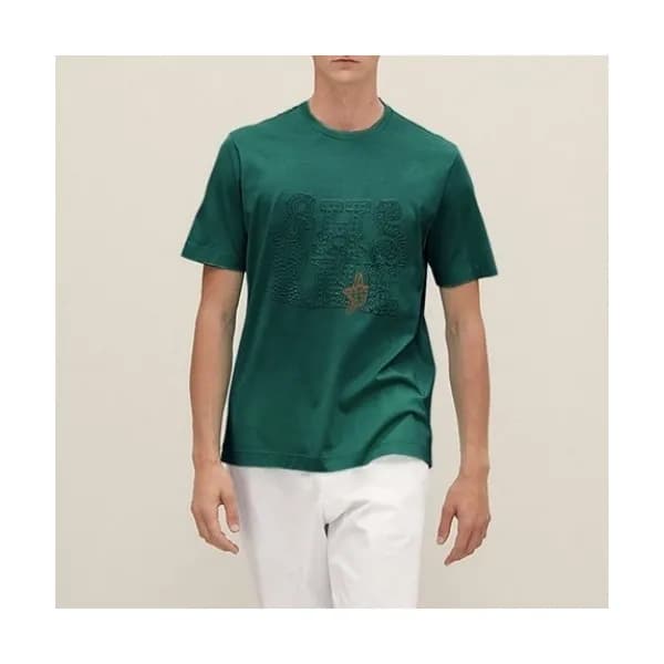 Hermes 2020 Mens Crew-neck Silket Short Sleeved Ts… - 1