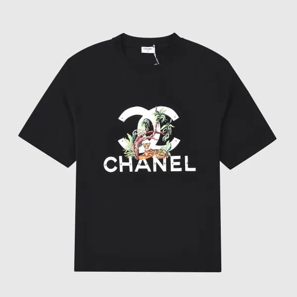 샤넬 여자 크루넥 블랙 반팔티 - Unisex Black Tshirts - chl0833x - 1