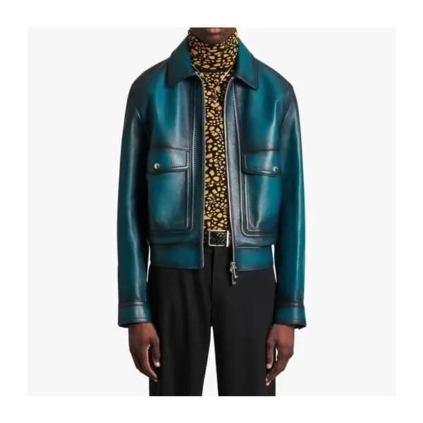 벨루티 남성 블루 가죽 자켓 - Berluti Mens Blue Jackets - ber0… - 1