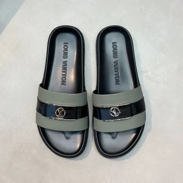 루이비통 남성 카키탭 슬리퍼 - Louis vuitton Mens Khaki Tap Sli… - 1