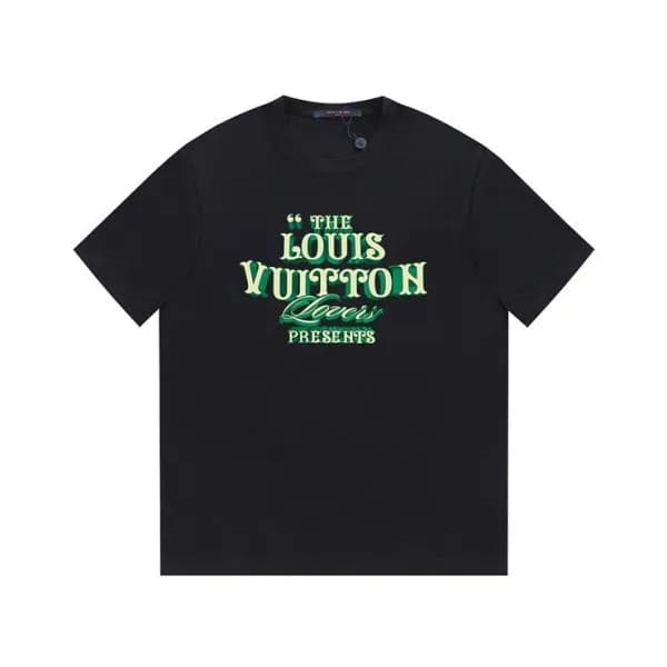 루이비통 남성 크루넥 블랙 반팔티 - Louis vuitton Mens Black Shor… - 1