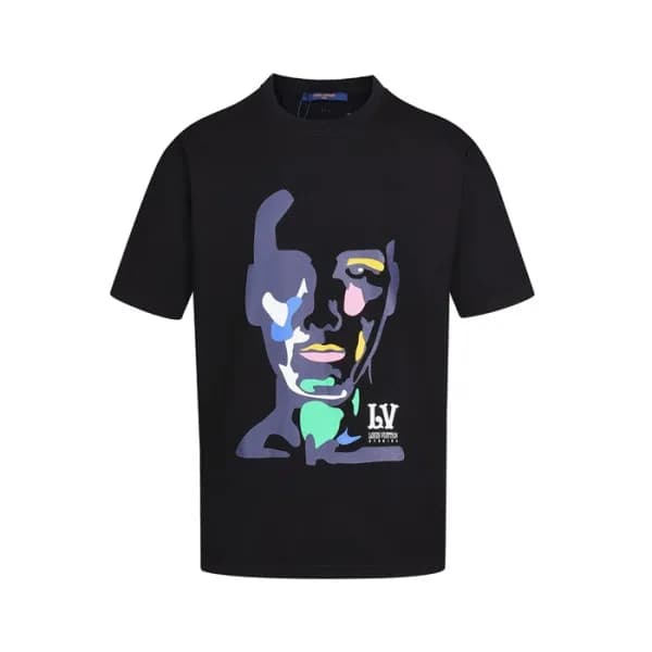 루이비통 남성 크루넥 블랙 반팔티 - Louis vuitton Mens Black Shor… - 1