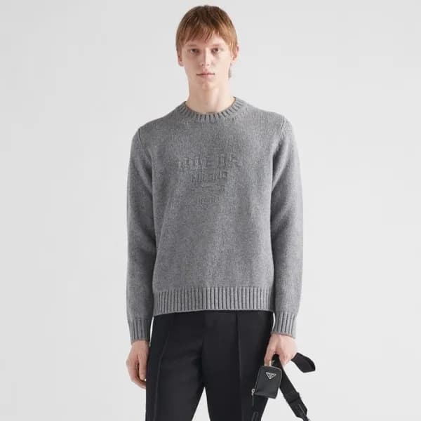프라다 남성 크루넥 그레이 니트 - Prada Mens Gray Knits - prc303… - 1