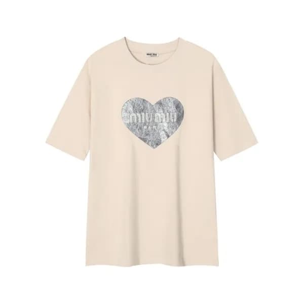 미우미우 여성 베이지 티셔츠 - Miumiu Ladys Beige Tshirts - muc… - 1