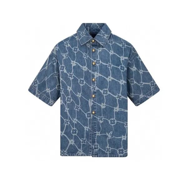 루이비통 남성 블루 반팔 셔츠 - Louis vuitton Mens Blue Shirts … - 1