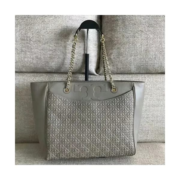 Tory Burch 2018 Leather Gray Chain Tote Shoulder B… - 1