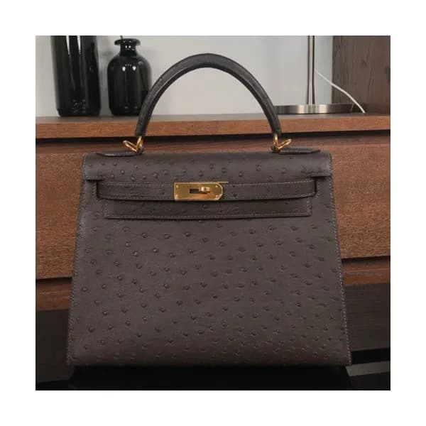 Hermes Kelly Ostrich Leather Tote Shoulder Bag ,28… - 1