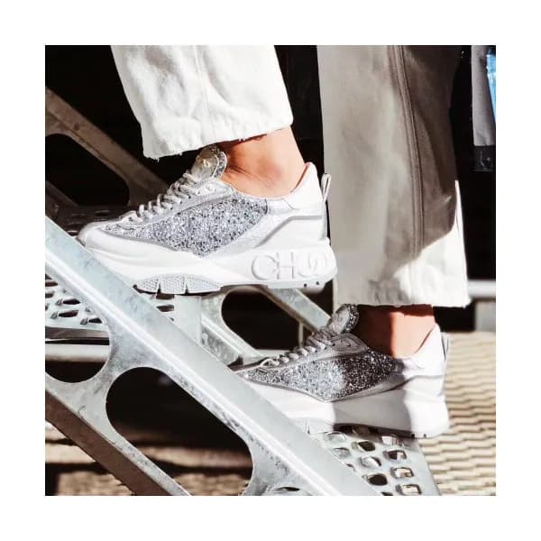 Jimmy Choo 2019 Ladies Glitter Silk Leather Sneake… - 1