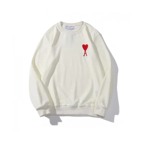 Ami Mens Logo Casual Cotton Man-to-man Ivory - 아미 … - 1