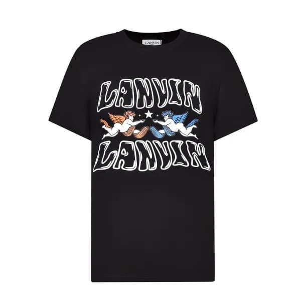랑방 남자 이니셜 블랙 반팔티 - LANVIN Mens Black Tshirts - lan… - 1
