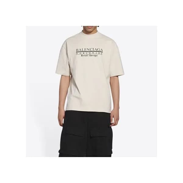 발렌시아가 남성 크루넥 아이보리 반팔티 - Mens Ivory Tshirts - bal01… - 1