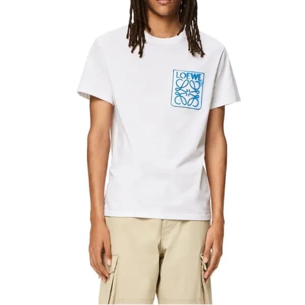 로에베 남성 이니셜 화이트 반팔티 - Mens White Tshirts - loe0612x - 1