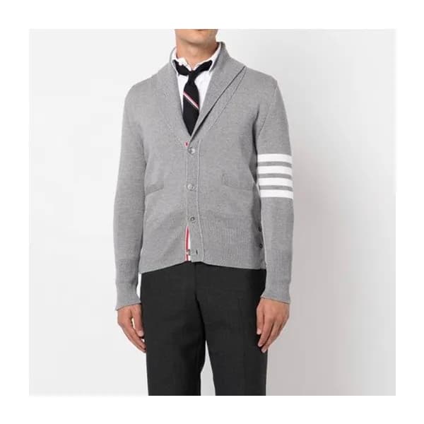 톰브라운 남성 브이넥 그레이 가디건 - Thom Browne Mens Gray Cardig… - 1