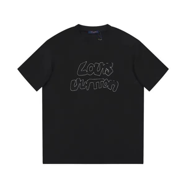 루이비통 남성 블랙 크루넥 반팔티 - Louis vuitton Mens Black Shor… - 1
