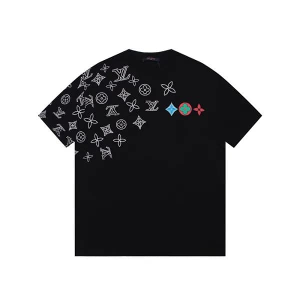 루이비통 남성 블랙 크루넥 반팔티 - Louis vuitton Mens Black Shor… - 1