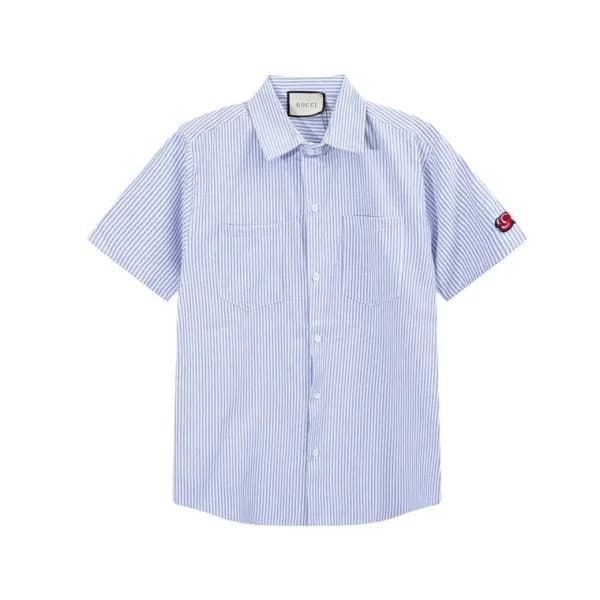 구찌 남성 트렌디 블루 반팔 셔츠 - Gucci Mens Blue Short sleeved… - 1