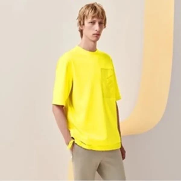 에르메스 남성 옐로우 크루넥 반팔티 - Hermes Mens Yellow Short sle… - 1