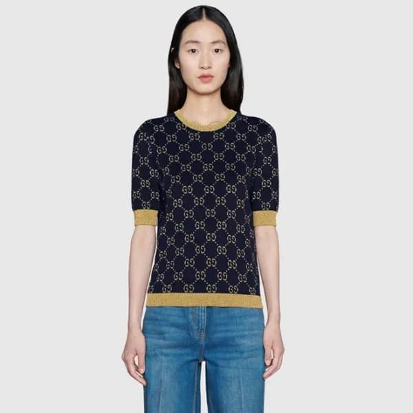 구찌 여성 네이비 크루넥 반팔티 - Gucci Womens Navy Short sleeve… - 1