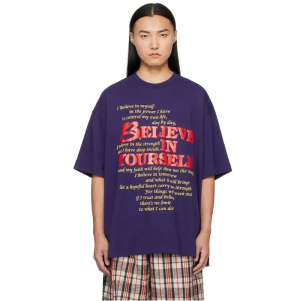 베트멍 남/녀 퍼플 반팔 티셔츠 - Vetements Unisex Purple Tshirt… - 1