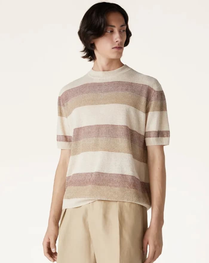 로로피아나 남성 아이보리 반팔티 - Loro Piana Mens Ivory Tshirts … - 1