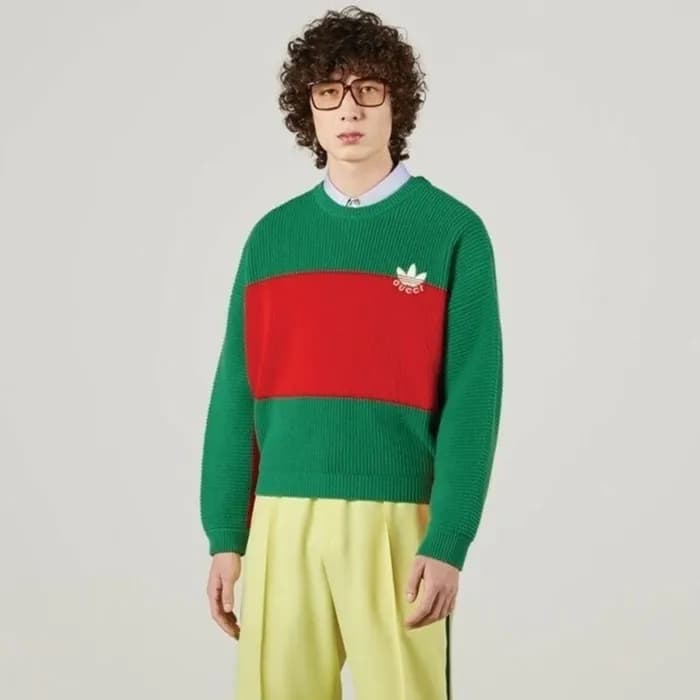 구찌 x 아디다스 남성 배색 라운드 니트 - Gucci Mens Round Knits - … - 1