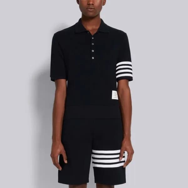 톰브라운 남성 블랙 폴로 반팔티 - Thom Browne Mens Black Tshirts… - 1