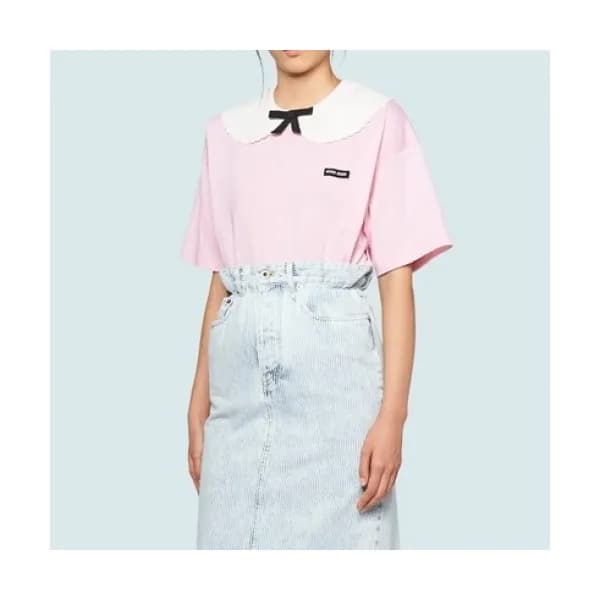 Miumiu Womens Cotton Short Sleeved Tshirt Pink - 미…