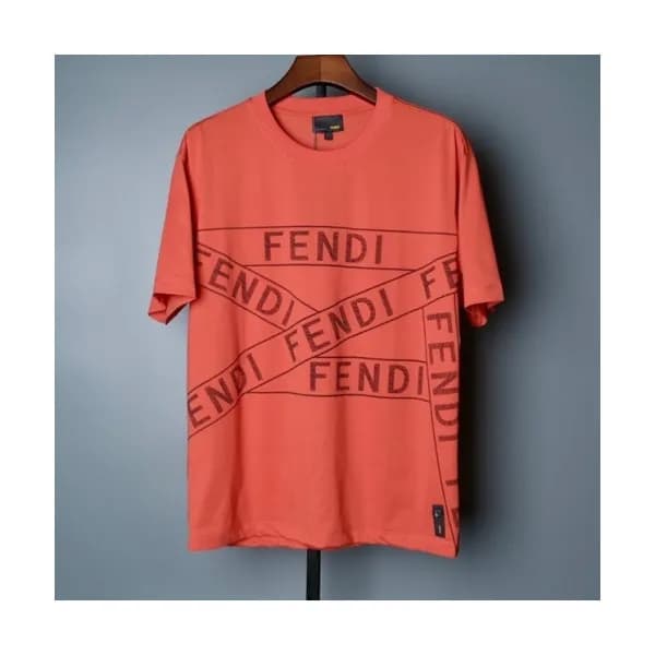 Fendi Mens Logo Casual Short Sleeved Tshirts Oran… - 1