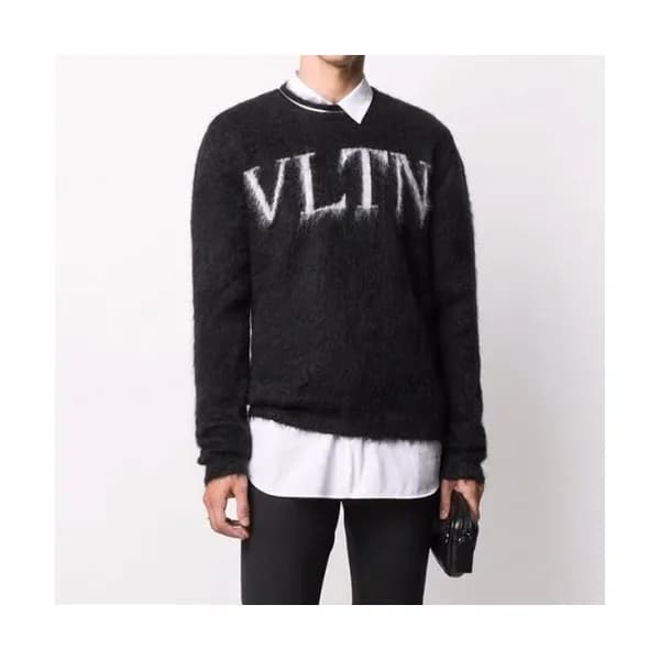 Valentino Mens Big Logo Crew-neck Sweaters Black … - 1