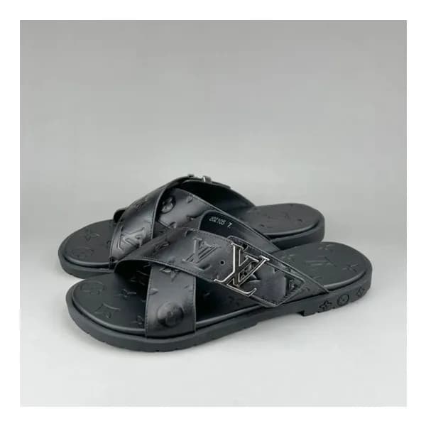 루이비통 남성 이니셜 블랙 슬리퍼 - Mens Black Slippers - lou0427… - 1