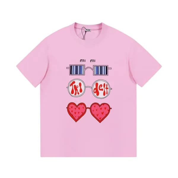 미우미우 여성 크루넥 핑크 반팔티 - Ladys Pink Tshirts - miu0245x - 1