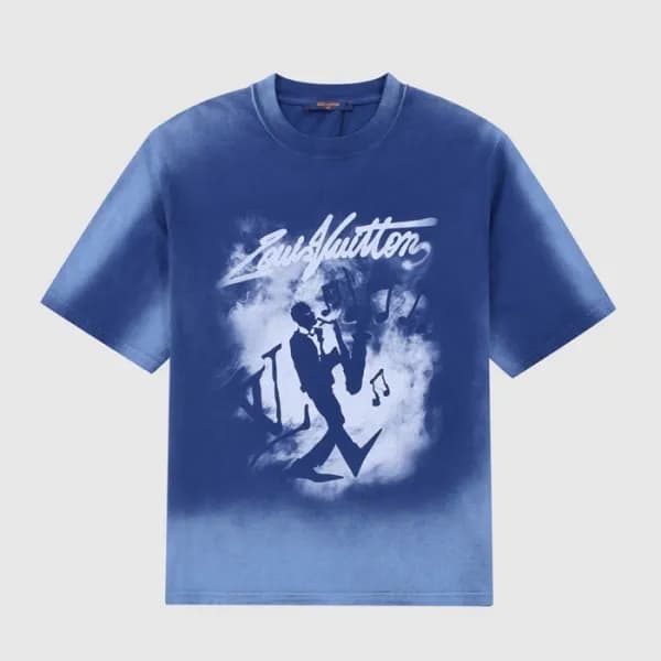 루이비통 남성 블루 크루넥 반팔티 - Mens Blue Tshirts - lou04984x - 1