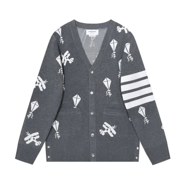 톰브라운 남성 브이넥 그레이 가디건 - Mens Gray Cardigan - thom060… - 1