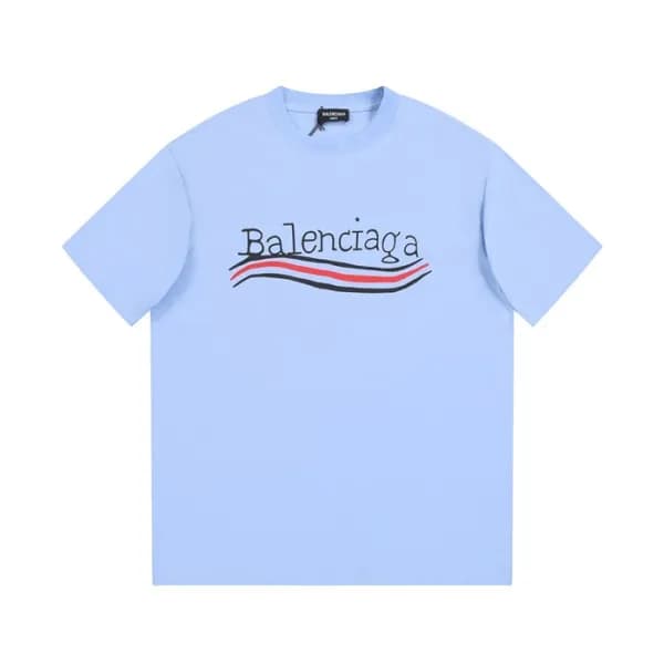 발렌시아가 남성 크루넥 블루 반팔티 - Balenciaga Mens Blue Short s… - 1