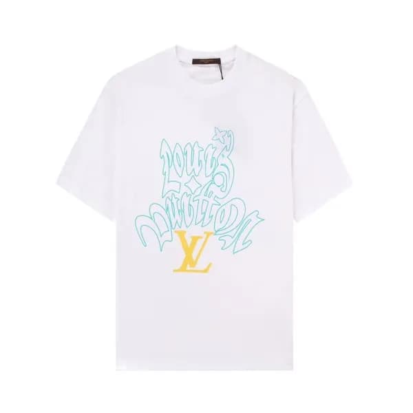 루이비통 남성 화이트 크루넥 반팔티 - Louis vuitton Mens White Sho… - 1