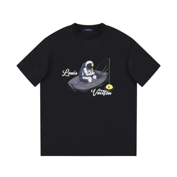 루이비통 남성 블랙 크루넥 반팔티 - Louis vuitton Mens Black Shor… - 1