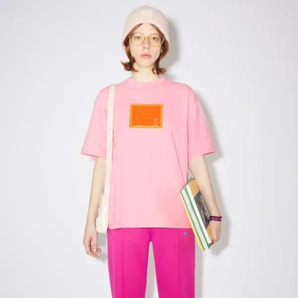 아크네 남/녀 핑크 크루넥 반팔티 - Acne Unisex Pink Short sleeve… - 1