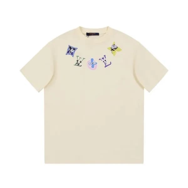 루이비통 남성 아이보리 크루넥 반팔티 - Louis vuitton Mens Ivory Sh… - 1