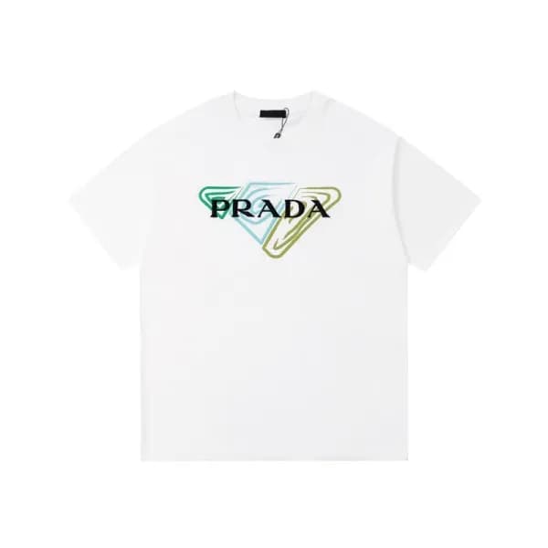 프라다 남성 크루넥 화이트 반팔티 - Prada Mens White Short sleeve… - 1