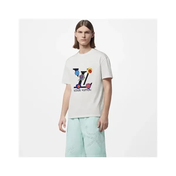 루이비통 남성 크루넥 화이트 반팔티 - Louis vuitton Mens White Sho… - 1