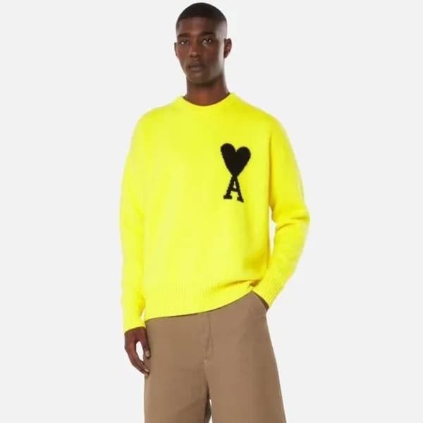 아미 남/녀 옐로우 크루넥 니트 - Ami Unisex Yellow Knits - am16… - 1