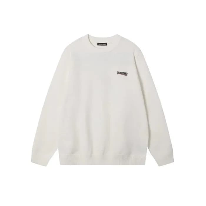 발렌시아가 남성 화이트 크루넥 니트 - Balenciaga Mens White Knits … - 1