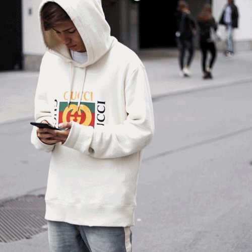 Gucci Unisex Vintage Cotton Hoodie - 구찌 남/녀 빈티지 크림… - 1