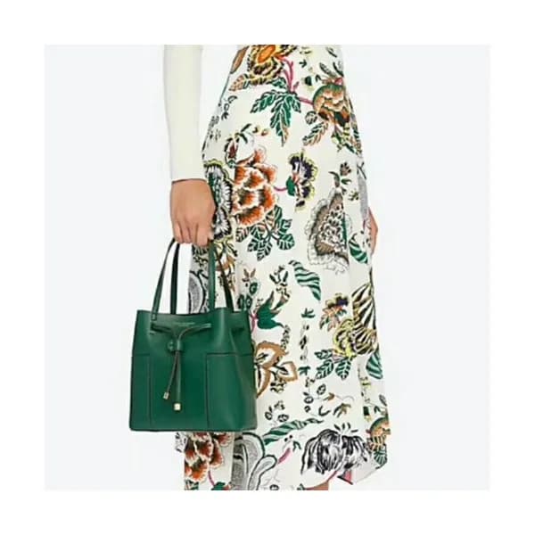 Tory Burch Leather Block-T Small Bucket Shoulder B… - 1