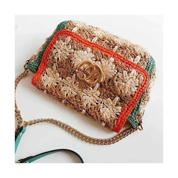 Gucci GG Marmont Raffia Women Chain Shoulder Bag,2… - 1